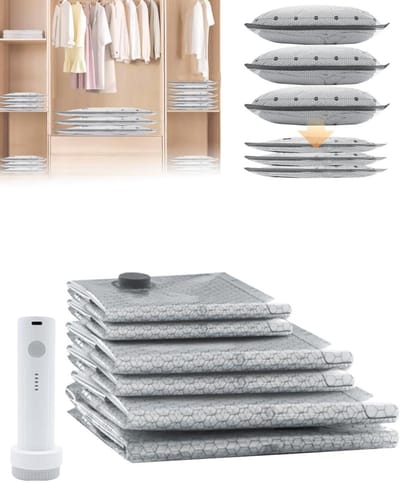 Draadloze reizen vacuüm opslag compressie tas set met oplaadbare pomp, draadloze vacuümpomp met herbruikbare ruimtebesparende zakken, luchtdichte verpakking organizer voor kleding, bagage