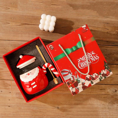 Kerstman Mok Creatieve Handgeschilderde Kerst Keramische Kop Geschenkdoos Huishouden Koffiekop met Deksel Lepel 460ML