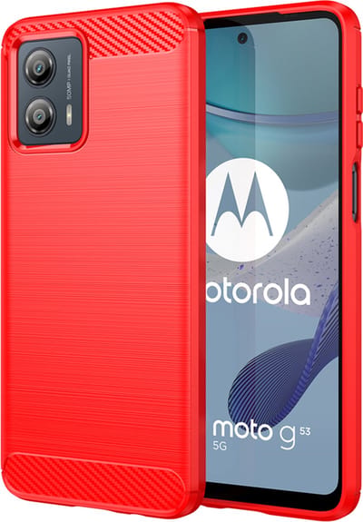MobyDefend Hoesje - Geschikt voor Motorola Moto G13 / G23 / G53 - TPU Backcover - Geborstelde Metaal & Carbon-Look - Rood
