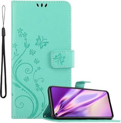 Cadorabo Hoesje geschikt voor Honor 20 / 20S / Huawei NOVA 5T in BLOEMEN TURKOOIS - Beschermhoes in bloemmotief met magnetische sluiting, standfunctie en kaartsleuven Book Case Cover Etui