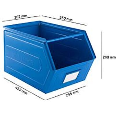 Schäfer Shop Select magazijnbak met open voorzijde, met draagbeugel, L 550 x B 307 x H 298 mm, 40 l, 150 kg, staal, RAL 5015 (hemelsblauw)