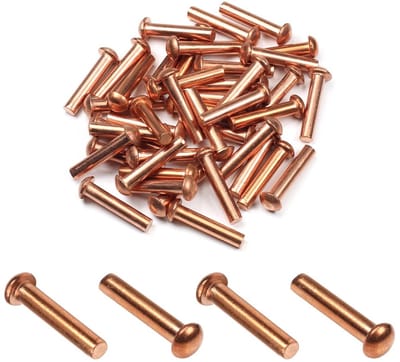 Koperen Klinknagels - Massieve Klinknagels - Metaal Verbinden - Ronde Hoofd - 50 stuks 9mm x 5mm - Koper