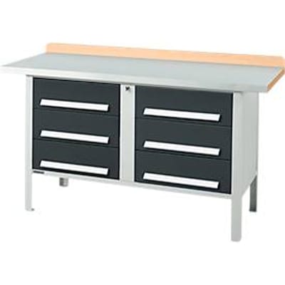 Box-type werkbank Schäfer Shop Select PWi 150-6, beuken multiplex blad, met stalen afdekking, tot 750 kg, B 1500 x D 700 x H 840 mm, antraciet