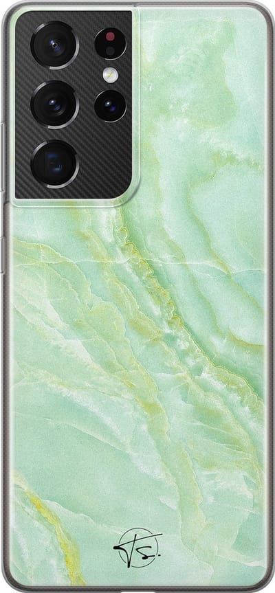 Hoesje geschikt voor Samsung Galaxy S21 Ultra - Marmer Limegroen - Soft Case - TPU - Marmer - Groen - Mooie Telefoonhoesjes