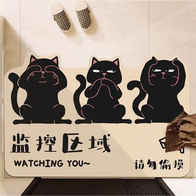 Diatomeeënaarde Mat Cartoon Kat Badkamer Absorberende Sneldrogende Mat Huishouden Badkamer Deur Slijt- en Antislipmat 50 * 80cm [convenient care]