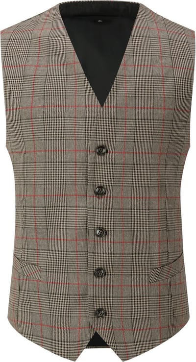 ALLTHEMEN Heren Single-Breasted Checked V Neck Gilet - Slim Fit Business Vest Pak - XXL