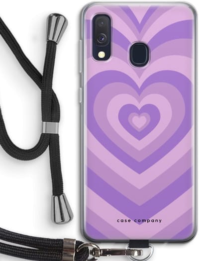 Case Company® - Hoesje met koord geschikt voor Samsung Galaxy A40 hoesje met Koord - Hart Paars - Telefoonhoesje met Zwart Koord - Bescherming aan alle Kanten en Over de Schermrand