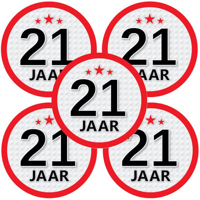 21 jaar leeftijd sticker - 10x - rond - Dia 15 cm - 21 jaar verjaardag - jubileum - leeftijd versiering