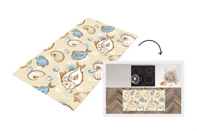 Keukenloper - Loper keuken - Vis - Schelpen - Pastel - Design - Vintage - 120x60 cm - Keukenloper vinyl