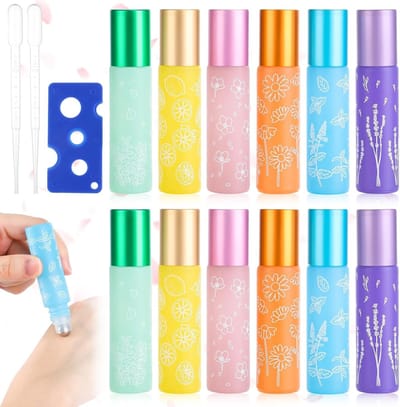 Lege Rollers voor Essentiële Olie, 10 ml, RVS Rollerball, Set van 12 Flesjes voor Geuren, Cosmetica en Aromatherapie