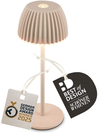 BRILONER Champ Nano - Oplaadbare Tafellamp - snoerloze lamp - met touch dimbaar - voor binnen en buiten - german design award winner 2025 - beige - Ø6 x 15,5 cm