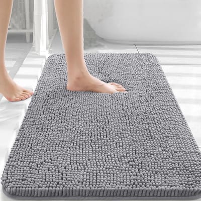 Badmat - Badmatten - 40x60cm Badmatten - Superzachte en absorberende chenille badmat - Machinewasbare badmat - met achterkant - Snel drogend - Voor badkamervloer-Bad en douche-Woonaccessoires（Grijs）