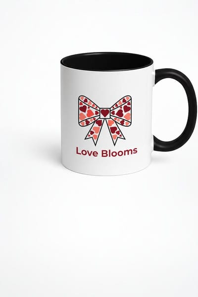Keramische Mok 'Love Blooms' met Liefdesharten Strik Design | Romantisch Valentijn Cadeau