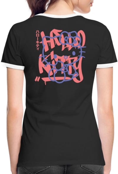 Hello Kitty Met Graffiti-Stijl Lettertype Vrouwen Contrast Shirt
