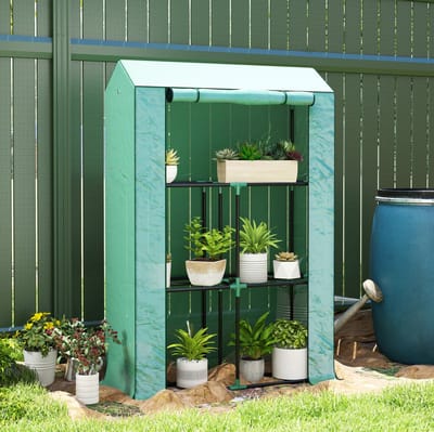 MEUNIQ Foliekas 100 x 40 x 150 cm met 3-laags plantenrek, oprolbare ritsdeur, uv-bestendige kunststof afdekking en stalen frame, groen