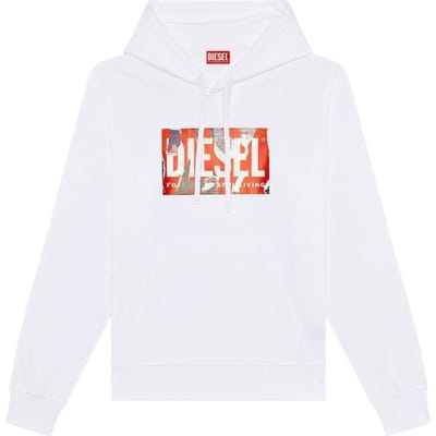 Diesel Heren Torn Logo Hoodie (Wit)
