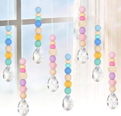 knutselset, zonnevanger, kristal, 38 mm, 8 stuks kristallen windgong met kleurrijke kralen, kristallen en draad, zacht lichtspel, kristallen hanger, suncatcher, voor ramen, huis, tuin