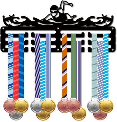 Allecto - Medaillehouder - Metalen medaillehanger - Wanddecoratie - Badge displayrek - Sportprijzen ophangrek - Geschikt voor hardlopers en zwemmers