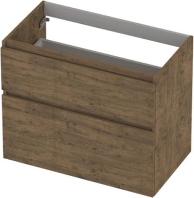 INK® wastafelonderkast 2 laden greeploos houten keerlijst asymmetrisch 80x45x65cm, naturel eiken