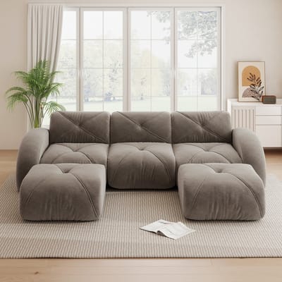 MODFU U-Vormig 3-Zits Modulsofa - Frameloos - Met 2 Hockers - Voor Woonkamer - Chenille - Bruin