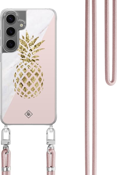 Casimoda® hoesje met koord - Geschikt voor Samsung S24 - Ananas - Afneembaar koord - TPU/polycarbonaat - Roze