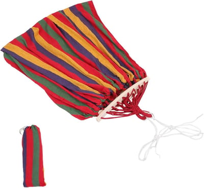 Hangmat met Tent - Kampeerhangmat Buiten - Ontspannen in de Natuur - Sterk Canvas Hout - 215x155cm - Gestreept Rood