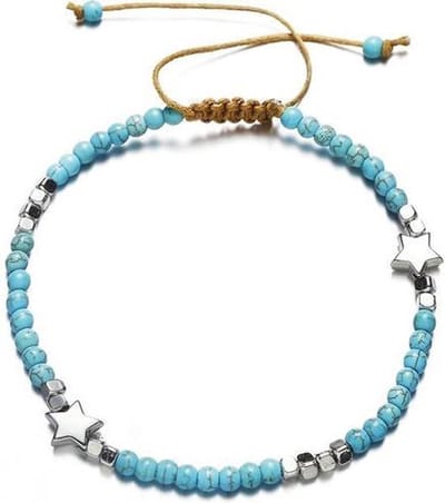 Jomide Enkelbandje met turquoise kraaltjes & zilveren sterren - Dames