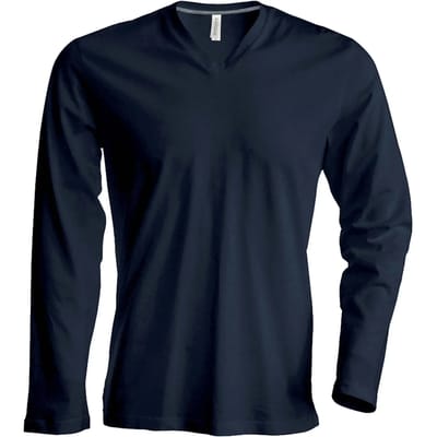 Kariban T-shirt V-hals lange mouwen K358 - Navy - 3XL