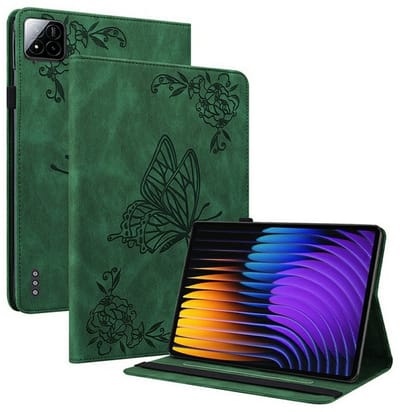 Coverup Tablethoes geschikt voor Xiaomi Pad 7 (Pro) / Pad 8 (Pro) Hoesje - Vlinders Book Case - Groen