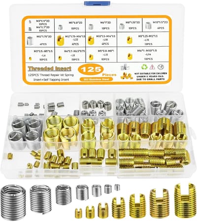 Dailygoods- Schroefdraad Inzet 125 Stuks - Zelftappende Inzetstukken - Verloopmoer - Reparatie Assortiment - Schroefmoeren - Geschikt voor Metaal/Kunststof