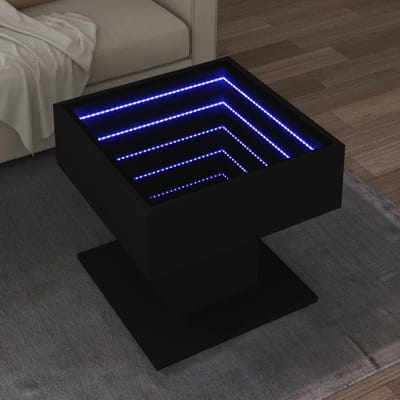 vidaXL - Salontafel - met - LED - 50x50x45 - cm - bewerkt - hout - zwart