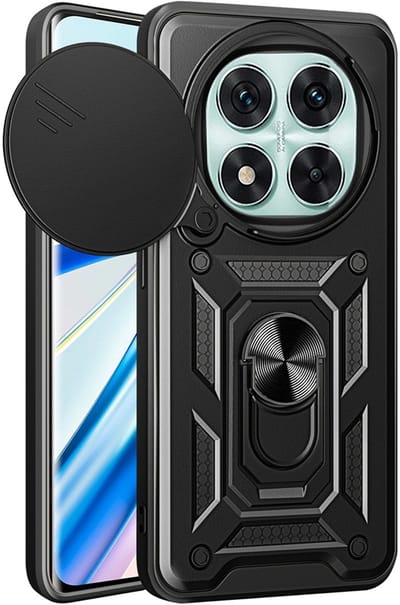 MobyDefend Hoesje - Geschikt voor Xiaomi Redmi Note 14 Pro 5G - Pantsercase Met Draaibare Ring - Zwart