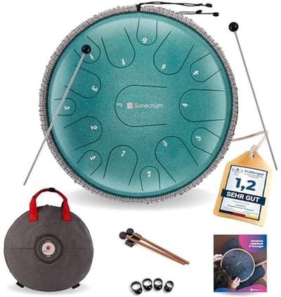 Stalen tongdrom C groot - 35 cm diameter met 15 tonen - Includes songbook, mallets en draagtas - Eenvoudig te bespelen