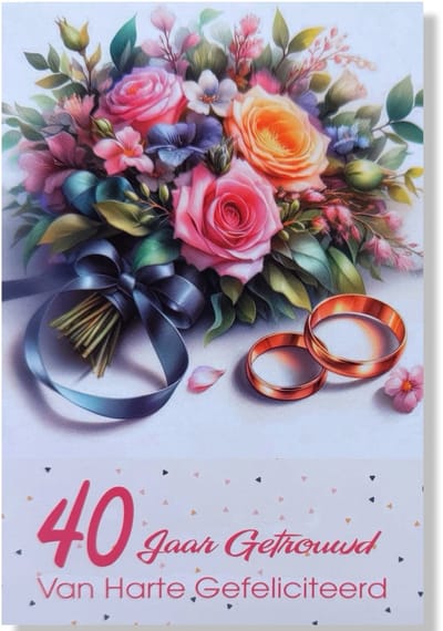 40 jaar Getrouwd! Luxe Robijnen huwelijk wenskaart 40 jarig jubilieum - 12x17cm - Gevouwen kaart inclusief envelop - Huwelijkskaart'