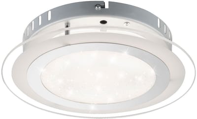 LED plafondlamp sterrenhemel effect slaapkamerlamp chroom, opaal glas, 18W 1250lm warm wit-koud wit, DxH 27x6,5 cm