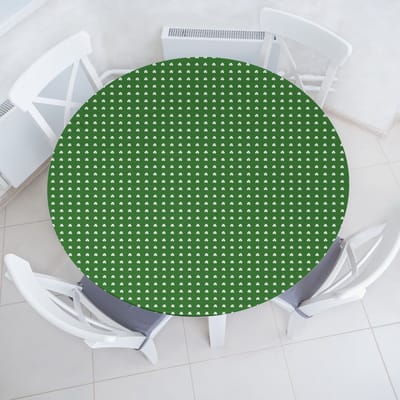 ABAKUHAUS St. Patrick's Day elastische ronde tafeldoek, miniklaver, allround elastisch tafelkleed, 100 cm - 110 cm, varengroen wit
