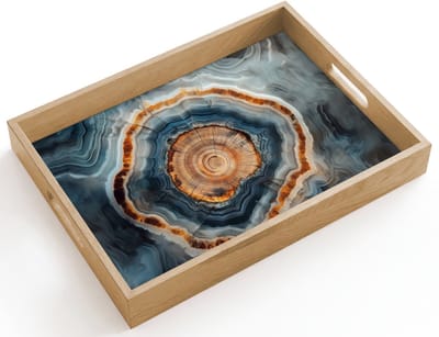 Dienblad hout 40x30 cm - Schootdienblad - Cirkel - Ringen - Steen - Tinten - Borrelplank rechthoek - Plateau dienbladen