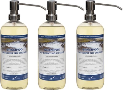 Shampoo No Scent No Colour - 1 liter (transparant) - 3 stuks - met zilveren pomp - Voordeelverpakking - Haarverzorging