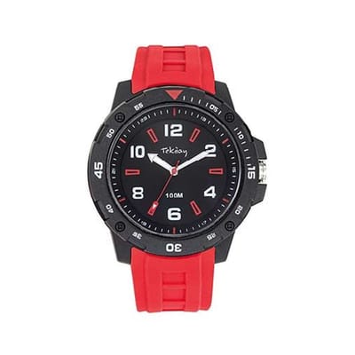 Tekday-herenhorloge-model 656226-rood/zwart-siliconen-hoog draagcomfort-10 atm waterdicht-zwemmen-duidelijke wijzerplaat-diameter 45 mm