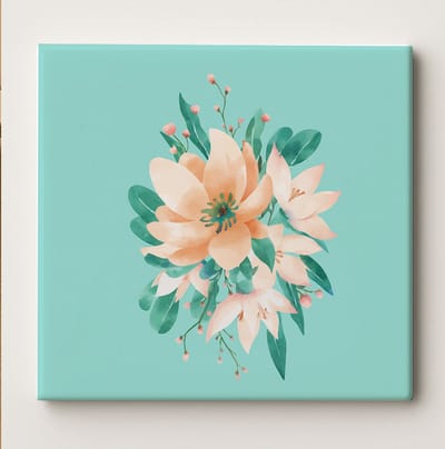 Bloemrijke Elegantie Tegel 15x15 cm – Zacht Perzik en Groen Botanische Keramische Tegel – Moderne Bloemen Wanddecoratie