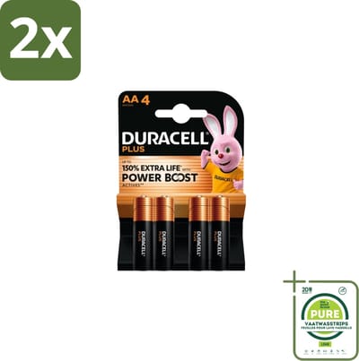 Duracell Alkaline Batterijen Mainline Bst AA 4 stuks per verpakking - Voordeelverpakking - 2 stuks - AA batterijen - Alkaline batterijen