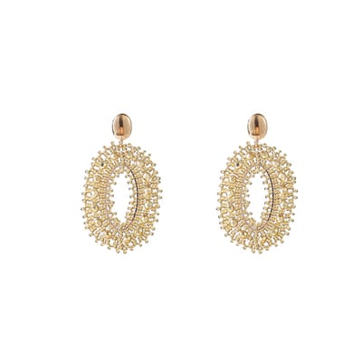 Go Dutch Label Oorknoppen Lace Beads Oval Goud Champagne