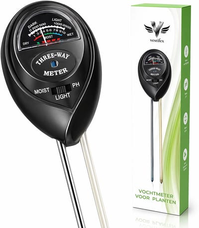 Vestifex® Vochtmeter Voor Planten - Zwart - 3 in 1 Vochtigheidsmeter - Watermeter Voor Kamerplanten - PH Meter - Plantenvoeding - Tuinartikelen - Voor Binnen & Buiten Planten