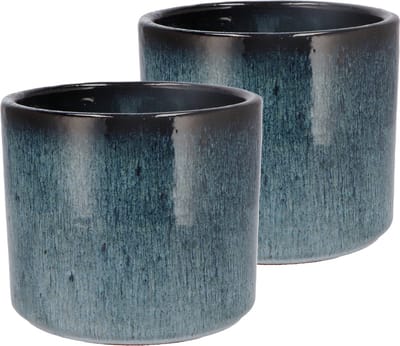 DK Design Bloempot model Blue Glaze - 2x - blauw - D15 x H17 cm - ombre