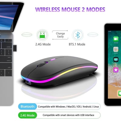 Matte Zwart Draadloze oplaadbare RGB muis- geluidloze klik - Voor Pc Ipad Laptop Mobiele Telefoon_ergonomisch - bluetooth - soft-touch muis - Matte Zwart - RGB LED light