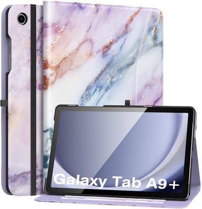 Dailygoody - Hoesje voor Samsung Galaxy Tab A9 Plus 11 inch - Opvouwbare standaard - Paars marmer - Meerdere kijkhoeken - Automatisch waken/slapen - V..