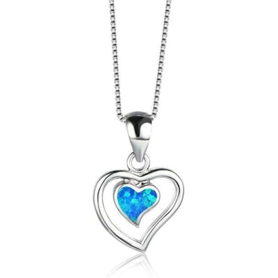 Wit Blauw Vuur Opaal Schattig Hart Hanger Kettingen Voor Vrouwen Romantische Sieraden Vintage Mode 925 Zilver Geboortesteen Ketting Cadeau 45cm gray