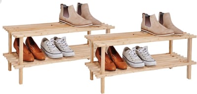 Set van 2x stuks hi schoenenrek/schoenenstandaard - hout - 2-laags 74 x 26 x 29,5 cm - schoenen opbergen
