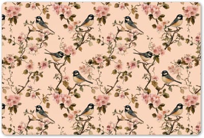 Placemats 45x30 cm - Placemat kunststof - 1 stuk - Bloesem - Koolmees - Roze - Borden onderleggers - Decoratie voor op tafel - Keuken tafeldecoratie accessoires - Vinyl onderlegger - Tafelversiering