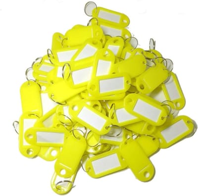 100 Stuks Sleutel Labels - Plastic ID Tags met Sleutelhangers voor Sleutels, Bagage en Huisdieren - Geel 5x2.2cm